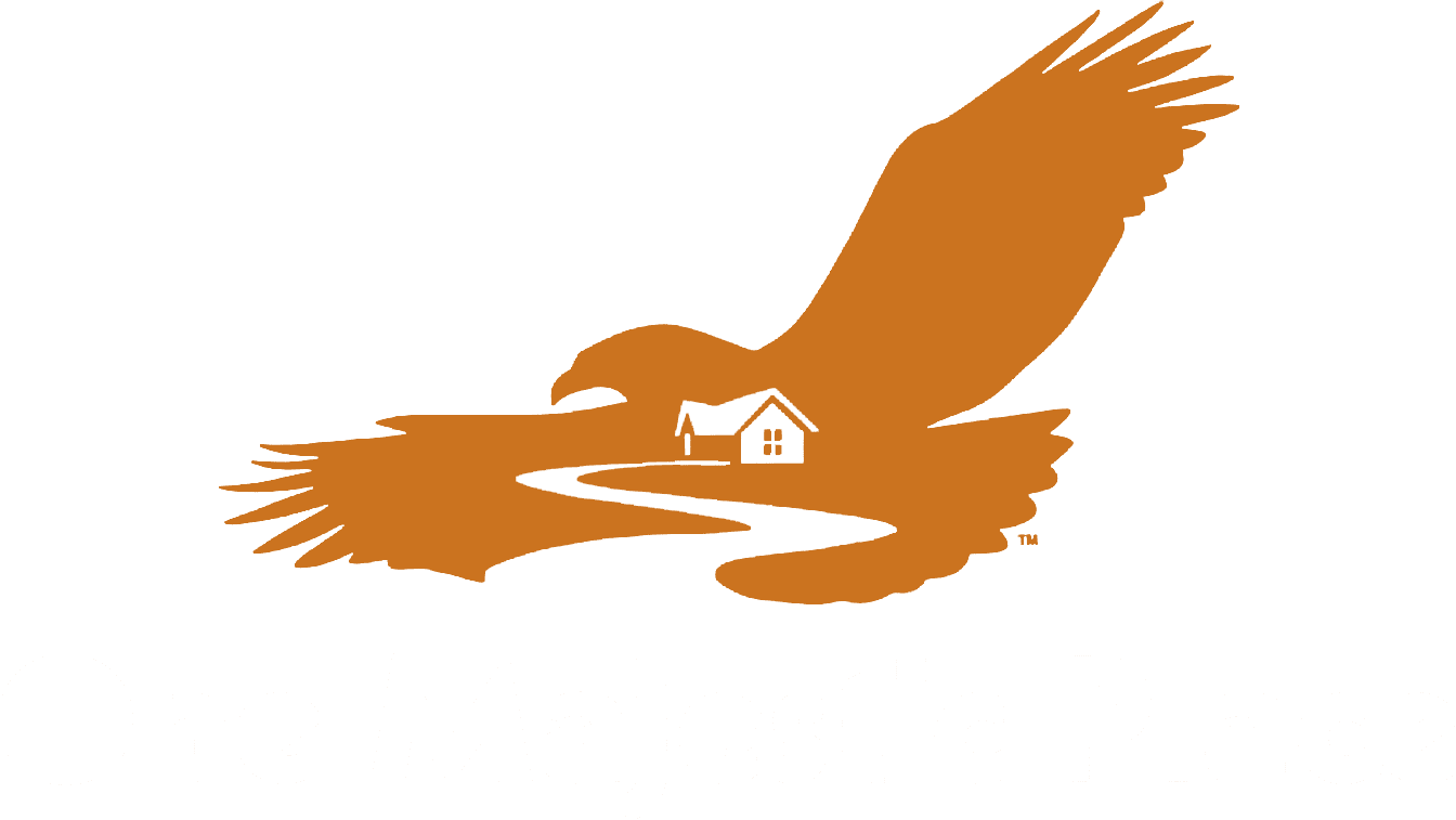 Eagle silhouette with house, "One Majestic Place".